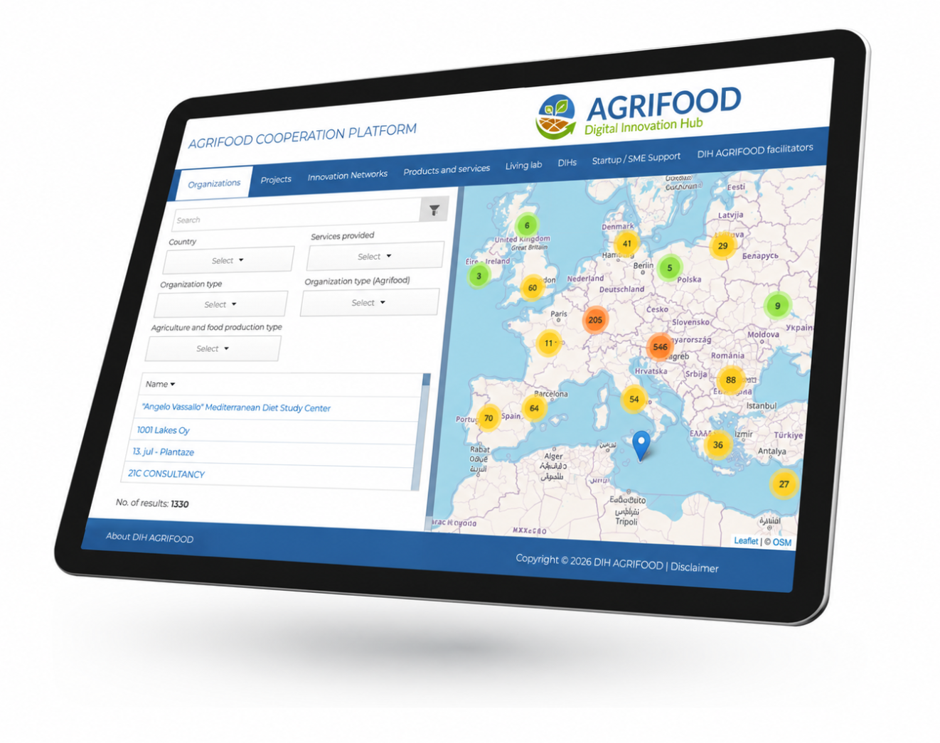 DIH AGRIFOOD Cooperation Platform Screenshot